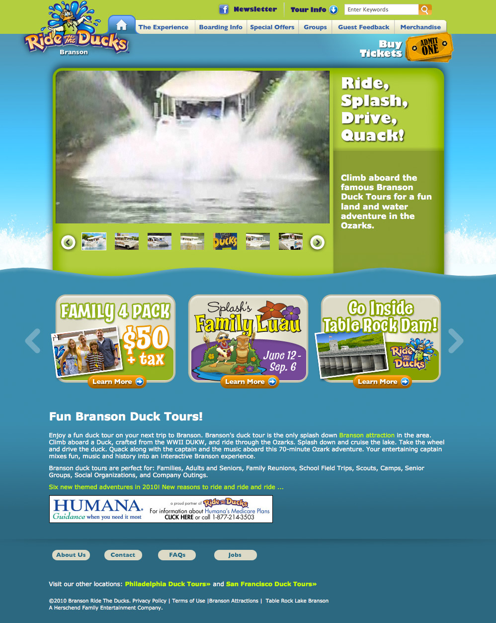Ride The Ducks website landing page
